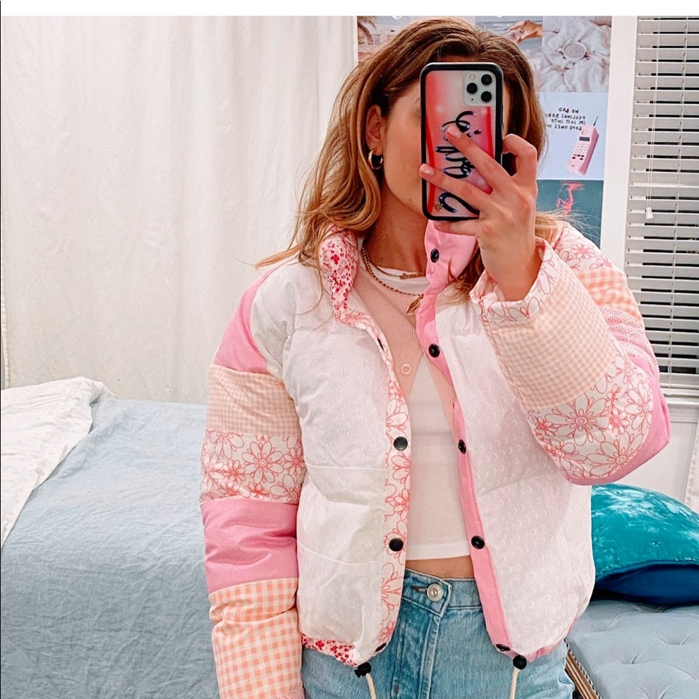 AARON ASUNSOLO LIGHT PINK PATCHWORK PUFFER